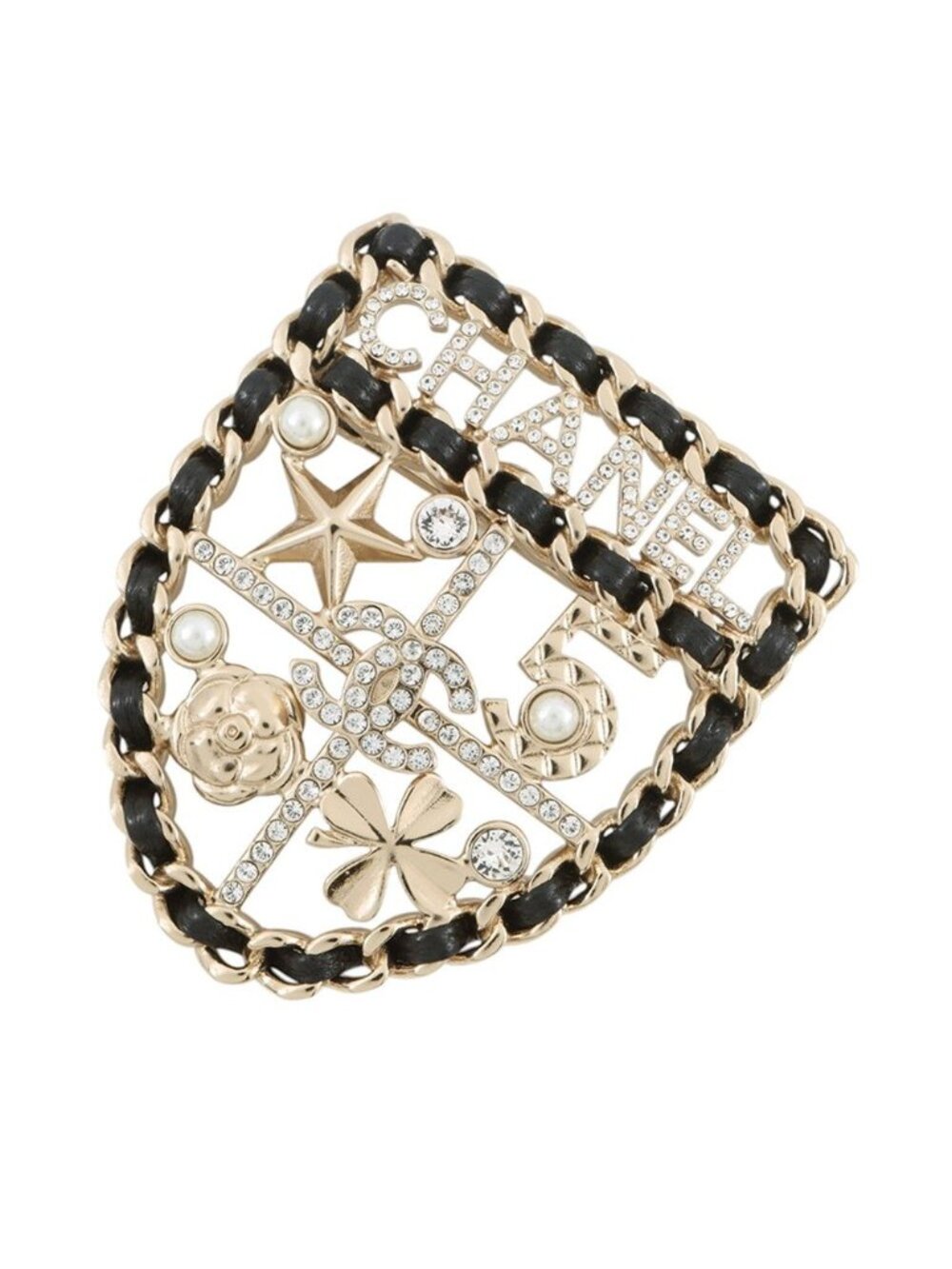 Chanel Brooch CC Logo Emblem Icon Rhinestone Faux Pearl 21
